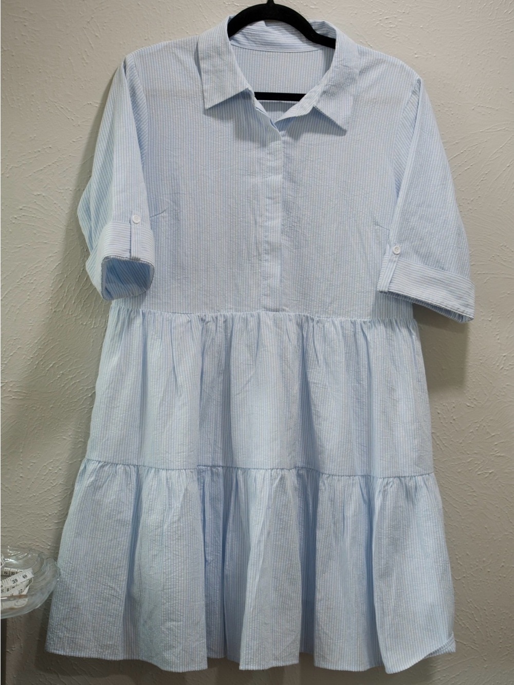 White and Blue Stripped Midi size Small Dress - cottage core
